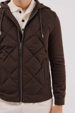 Cortefiel Cárdigan capucha tejido combinado Marr&oacute;n oscuro Discount