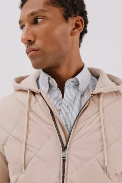 Cortefiel Cárdigan capucha tejido combinado Beige Sale