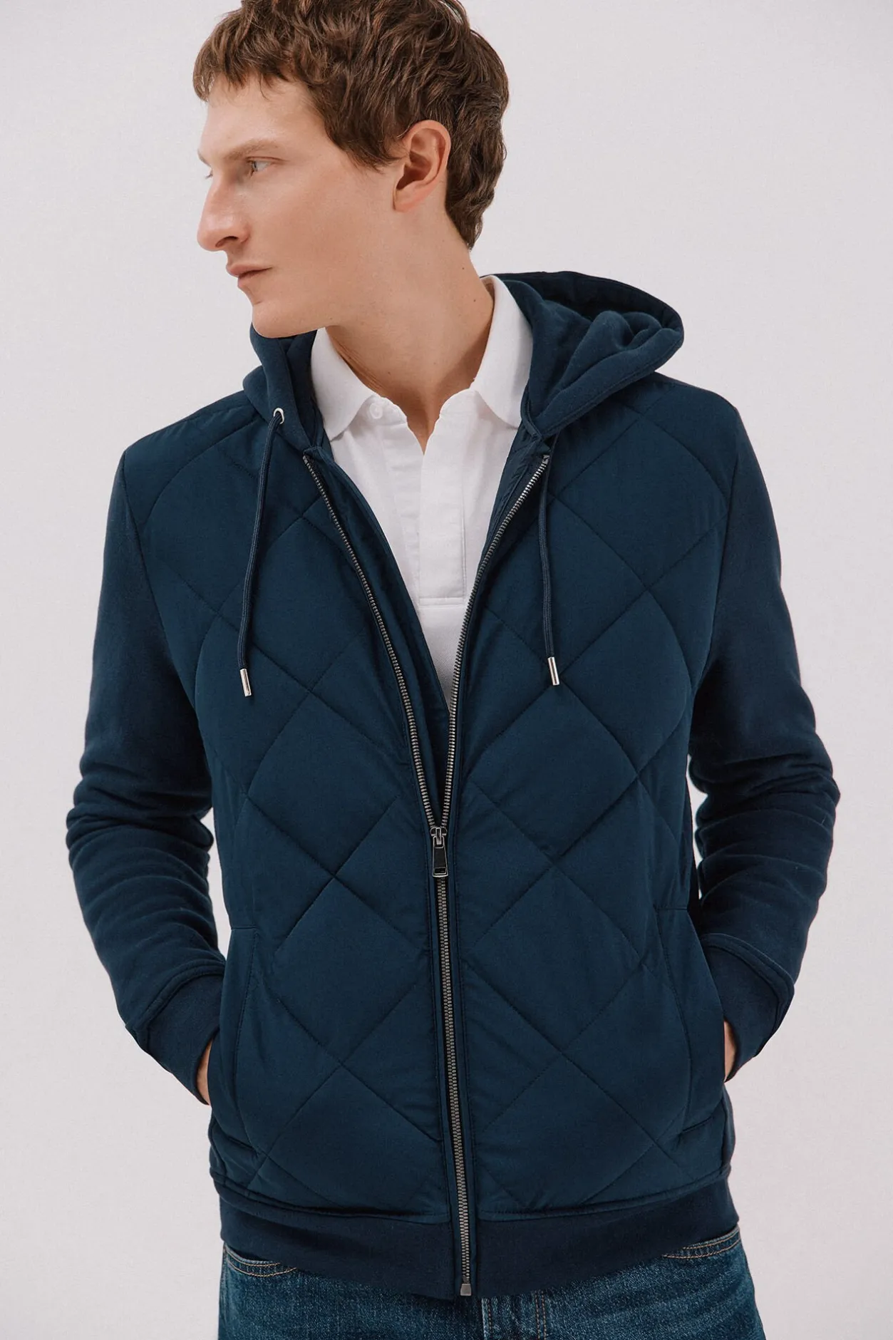 Cortefiel Cárdigan capucha tejido combinado Azul marino Outlet