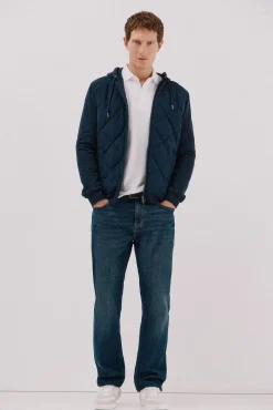 Cortefiel Cárdigan capucha tejido combinado Azul marino Outlet