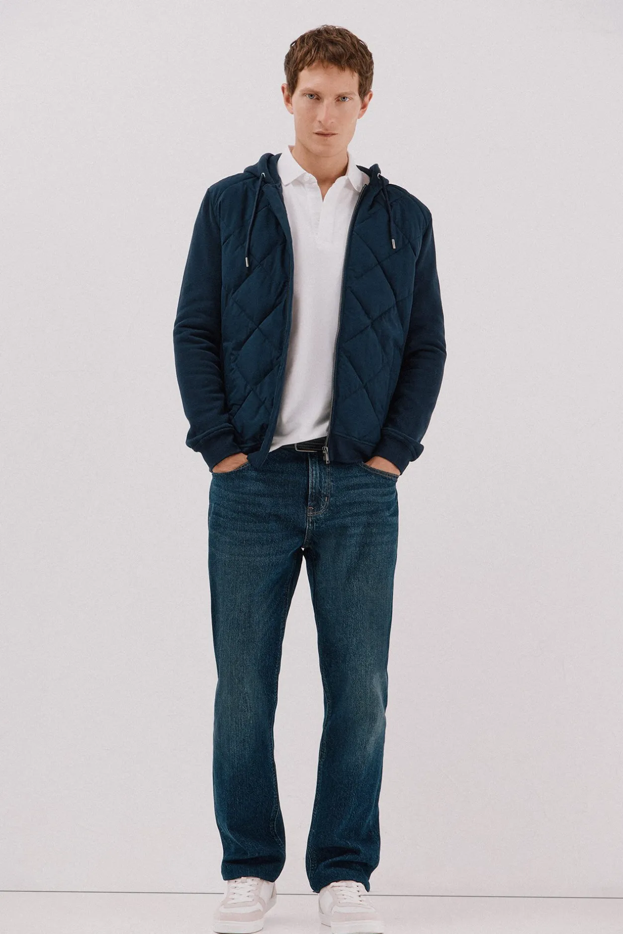 Cortefiel Cárdigan capucha tejido combinado Azul marino Outlet