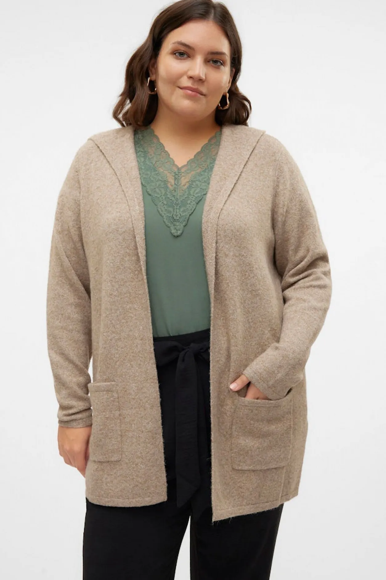 Vero Moda Curve Cárdigan con capucha talla grande Marrón Sale
