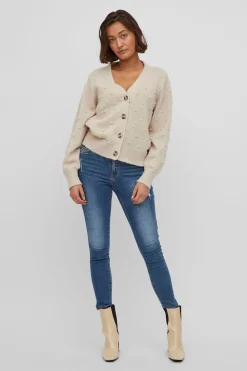 Vila Cárdigan con perlas de punto Beige