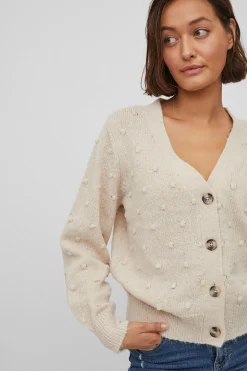 Vila Cárdigan con perlas de punto Beige