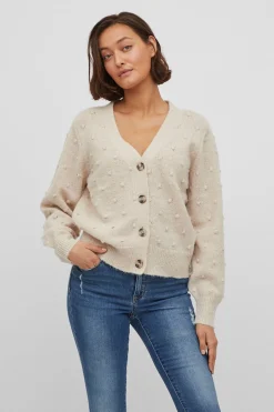 Vila Cárdigan con perlas de punto Beige