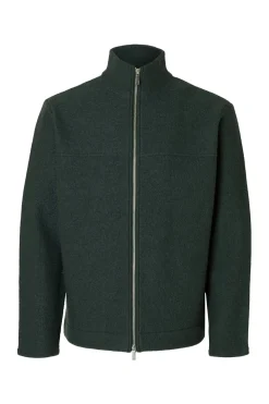 Selected Cárdigan cremallera 100% lana Verde oscuro Outlet