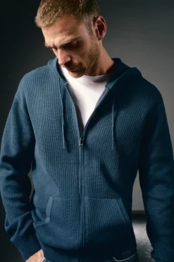 OOTO Cárdigan cremallera y capucha Azul oscuro Sale