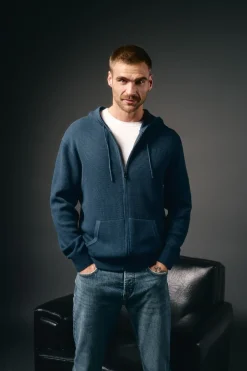 OOTO Cárdigan cremallera y capucha Azul oscuro Sale