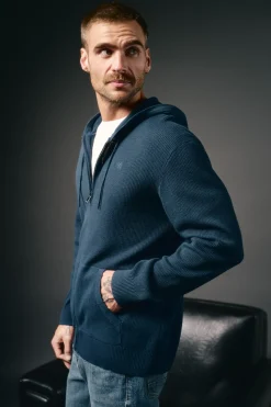 OOTO Cárdigan cremallera y capucha Azul oscuro Sale