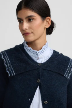 Silbon Cárdigan cuello bobo contraste Azul marino