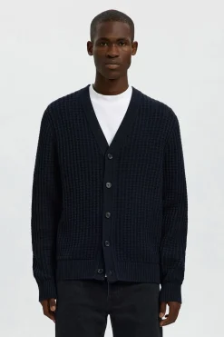 Selected Cárdigan cuello en pico 100% algodón orgánico Azul marino