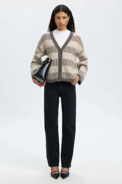 Selected Cárdigan cuello en pico alpaca y lana Gris Clearance