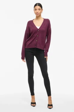 Vila Cárdigan de punto abotonado con viscosa Granate Best