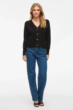 Vila Cárdigan de punto abotonado con viscosa Negro Hot