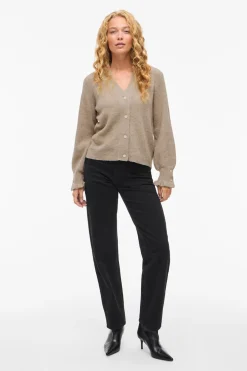 Vila Cárdigan de punto con volantes en puños Marrón Sale