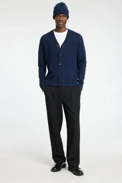 Selected Cárdigan lana cuello pico Azul marino Hot