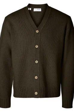 Selected Cárdigan lana cuello pico Marr&oacute;n Sale