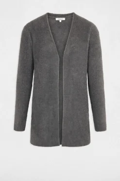 Morgan Cárdigan largo punto aterciopelado Gris