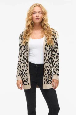 Vila Cárdigan midi estampado de viscosa Marr&oacute;n Best