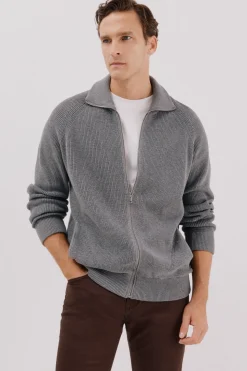 Cortefiel Cárdigan punto algodón cierre cremallera Gris Sale