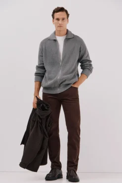 Cortefiel Cárdigan punto algodón cierre cremallera Gris Sale