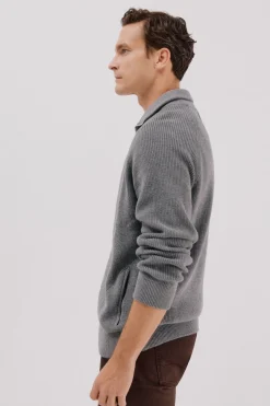 Cortefiel Cárdigan punto algodón cierre cremallera Gris Sale