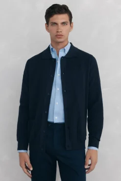 Pedro del Hierro Cárdigan punto algodón cuello polo botones Azul Outlet