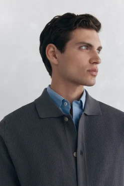 Pedro del Hierro Cárdigan punto algodón cuello polo botones Gris Discount