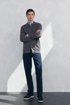 Pedro del Hierro Cárdigan punto algodón cuello polo botones Gris Discount