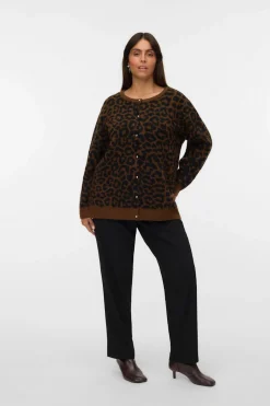 Vero Moda Curve Cárdigan punto animal print talla grande Marr&oacute;n oscuro Discount