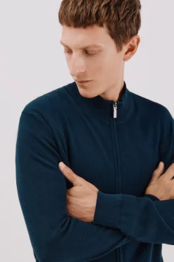 Cortefiel Cárdigan punto fino algodón cremallera Azul marino Discount