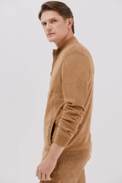 Cortefiel Cárdigan punto fino algodón cremallera Beige