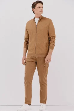 Cortefiel Cárdigan punto fino algodón cremallera Beige