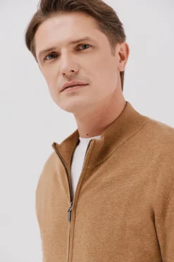 Cortefiel Cárdigan punto fino algodón cremallera Beige