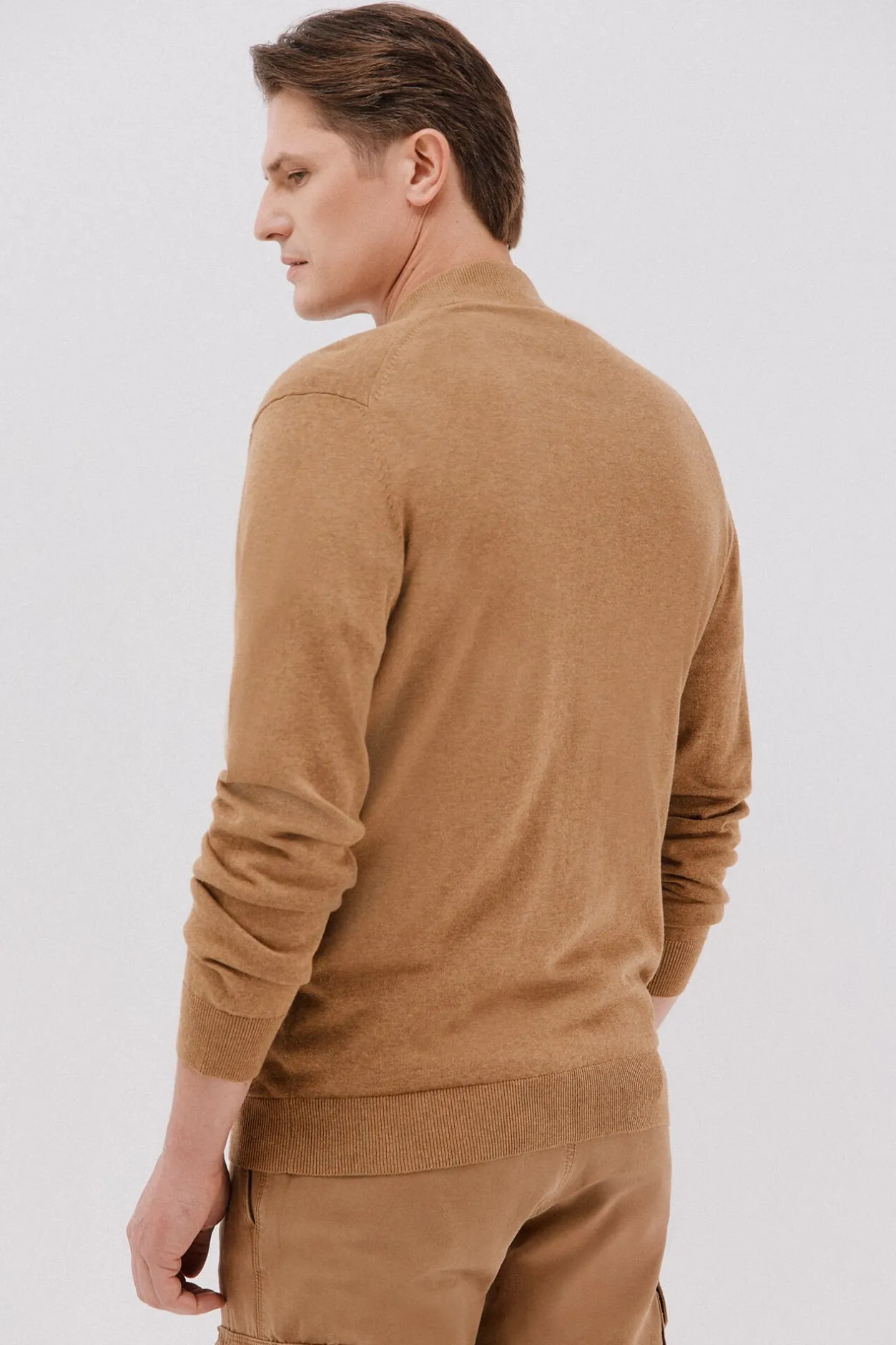 Cortefiel Cárdigan punto fino algodón cremallera Beige