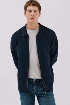 Cortefiel Cárdigan punto textura cierre cremallera cuello polo Azul marino Hot