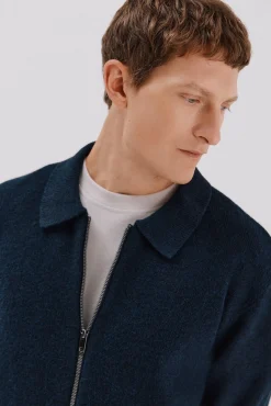 Cortefiel Cárdigan punto textura cierre cremallera cuello polo Azul marino Hot