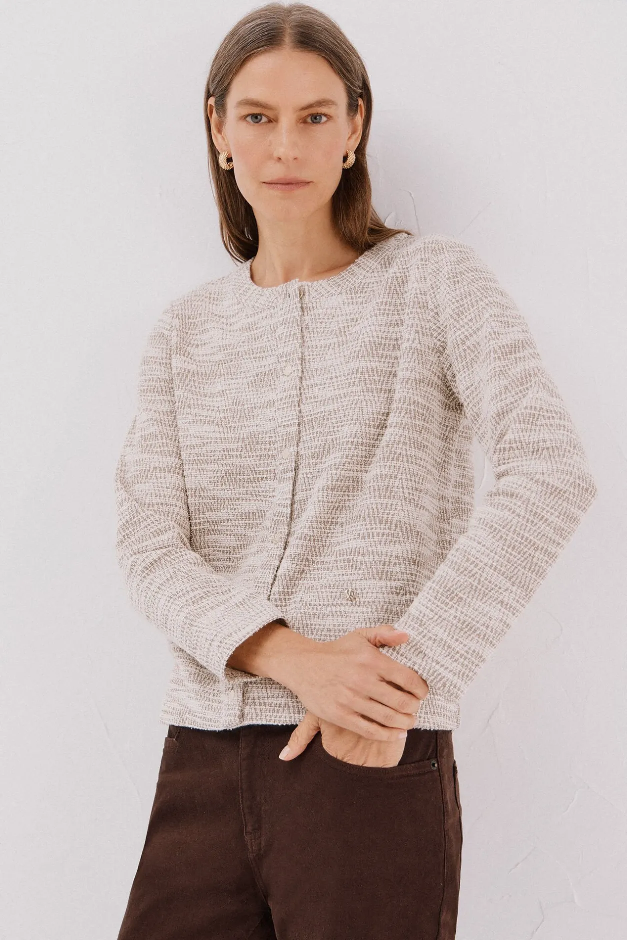 Cortefiel Cárdigan tweed Beige Clearance