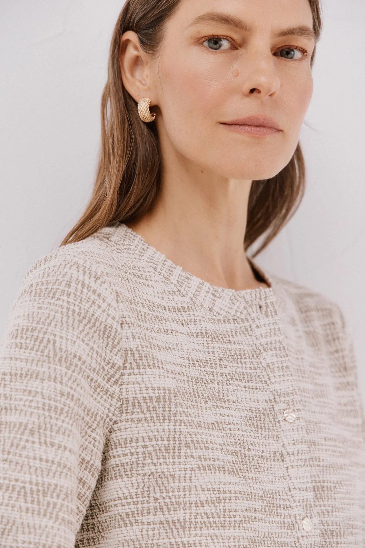 Cortefiel Cárdigan tweed Beige Clearance