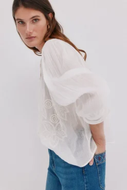 Hoss Intropia Cósima. Blusa bordados florales Blanco Clearance
