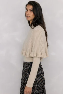 Pedro del Hierro Doble prenda jersey y capa con detalle volante Crudo Discount