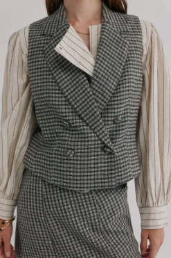 Hoss Intropia Elsa. Chaleco cuadros Kaki Discount