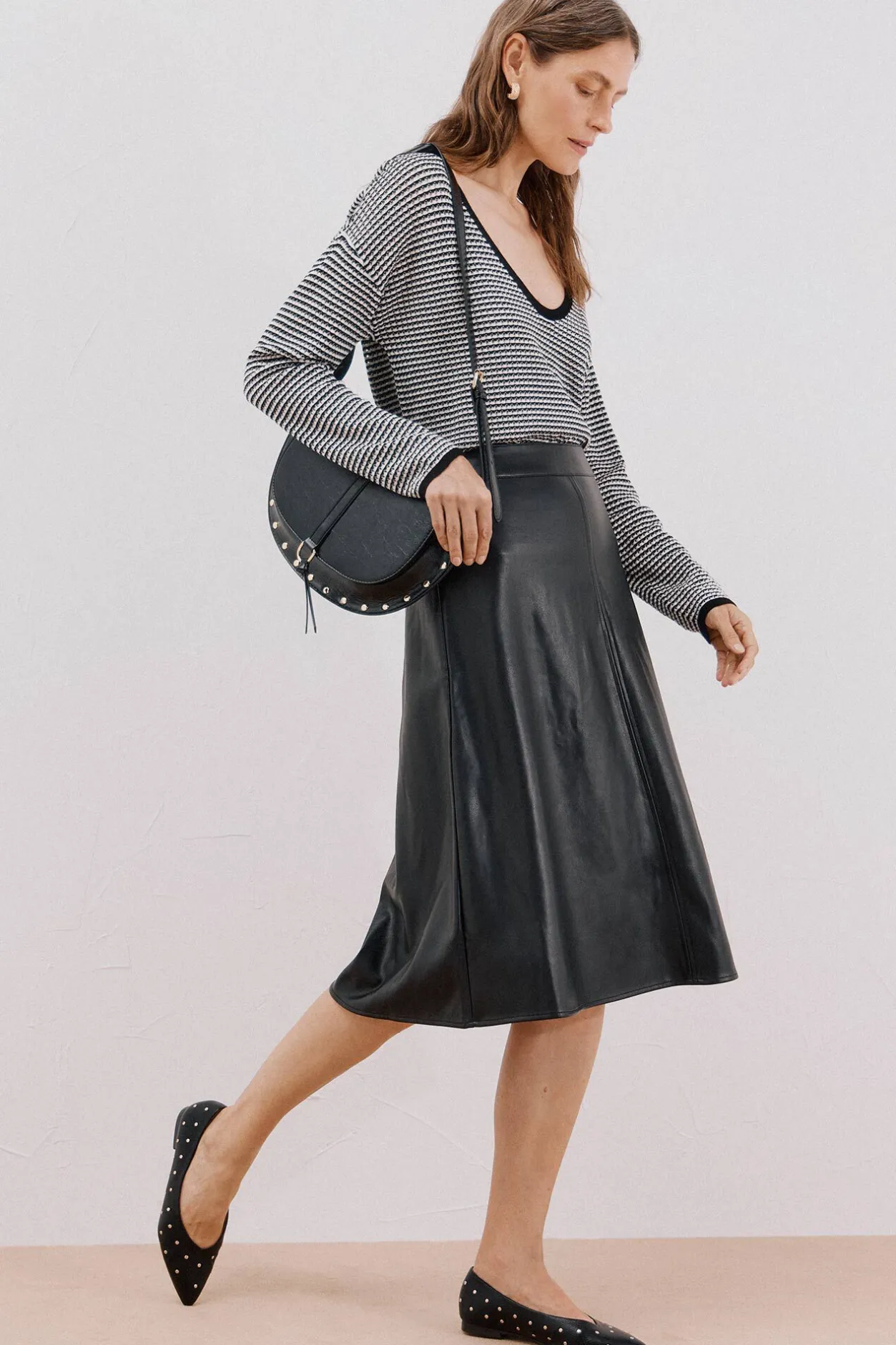 Cortefiel Falda capa polipiel Negro New