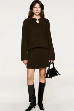 Selected Falda corta alpaca y lana Marr&oacute;n oscuro Outlet