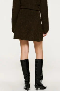 Selected Falda corta alpaca y lana Marr&oacute;n oscuro Outlet