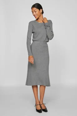 Vila Falda de punto canalé midi Gris Clearance