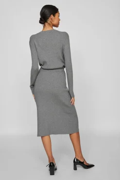 Vila Falda de punto canalé midi Gris Clearance