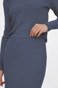 Vila Falda de punto canalé midi Azul Hot