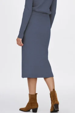 Vila Falda de punto canalé midi Azul Hot
