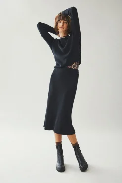 Vila Falda de punto canalé midi Negro Outlet